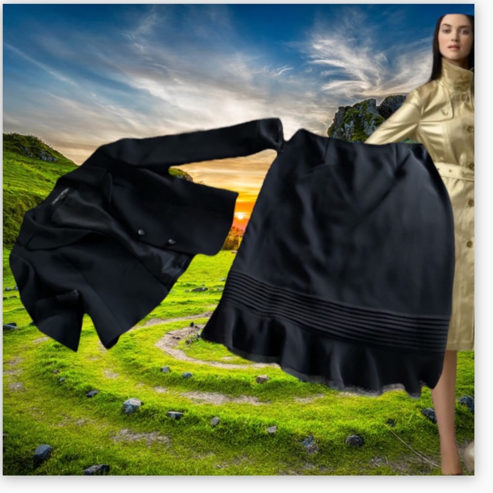 Albert Nipon Evening Black Suit Ruffle Detail For… - image 1